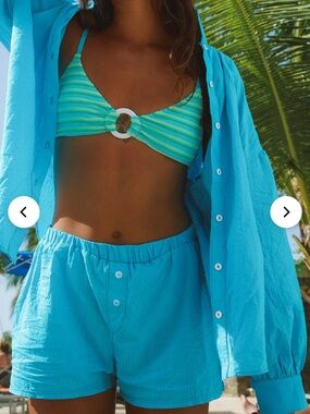 Dippin' Daisy's Green and Aqua Striped Ring-Front Bikini Top